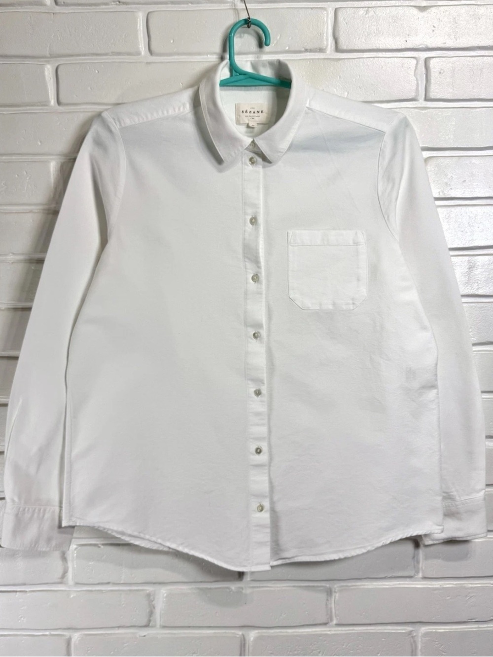 Sezane Solid White 100% Cotton Button Up Tomboy Shirt Top EUR 36 US 4 EUC